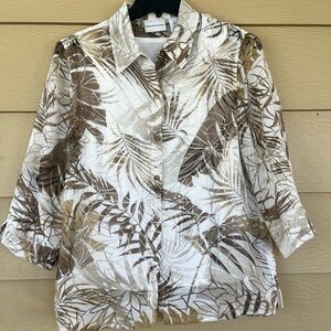 Alfred Dunner Cream Top with Brown Leaf Print Back